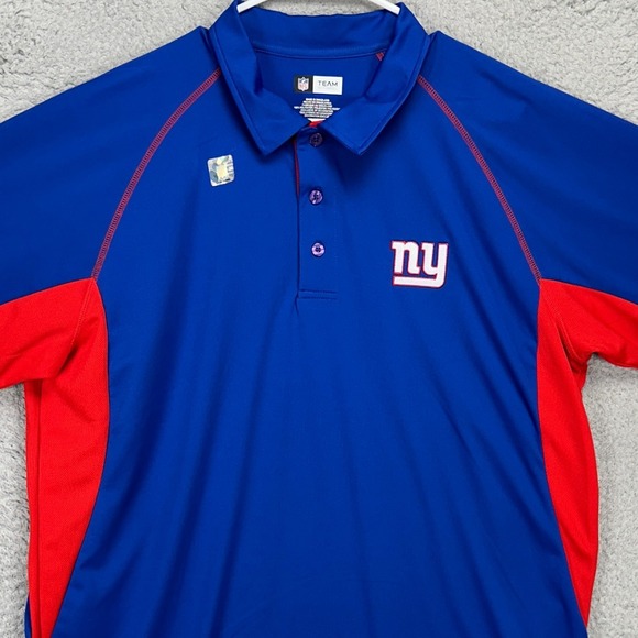 New York Giants NFL Mens‎ Polo Shirt XL Blue Red Colorblock Athletic Rugby NEW - Picture 1 of 9